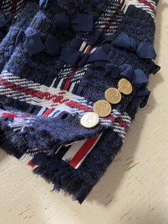 Neue $4900 Thom Browne Damen-Blazerjacke mit Karomuster aus Wollmischung, Marineblau, 38/2, Italien