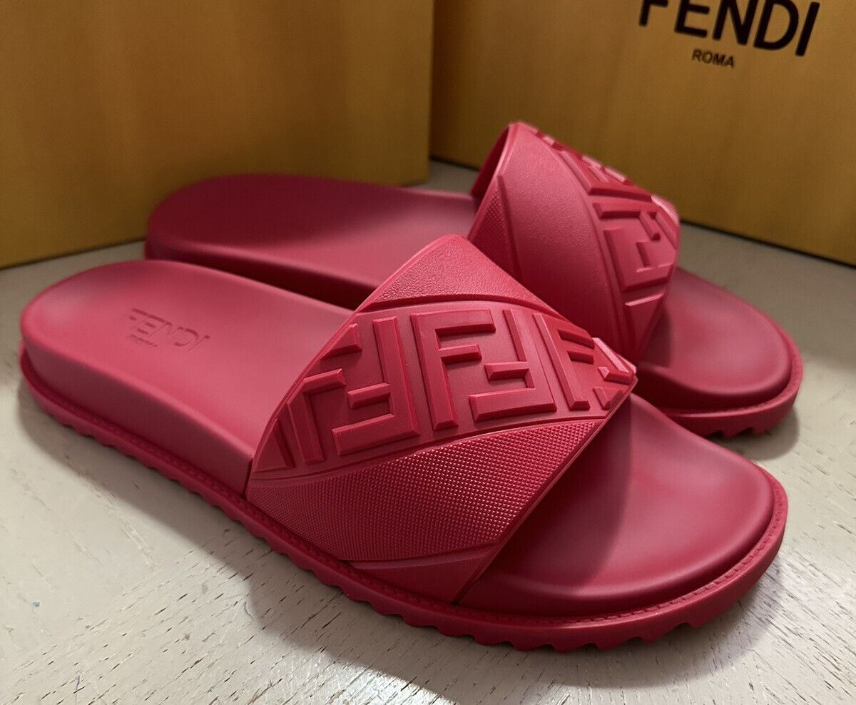 NIB $430 Fendi Men Diagonal Logo Pool Slides Sandal Red 14 US/47 Eu
