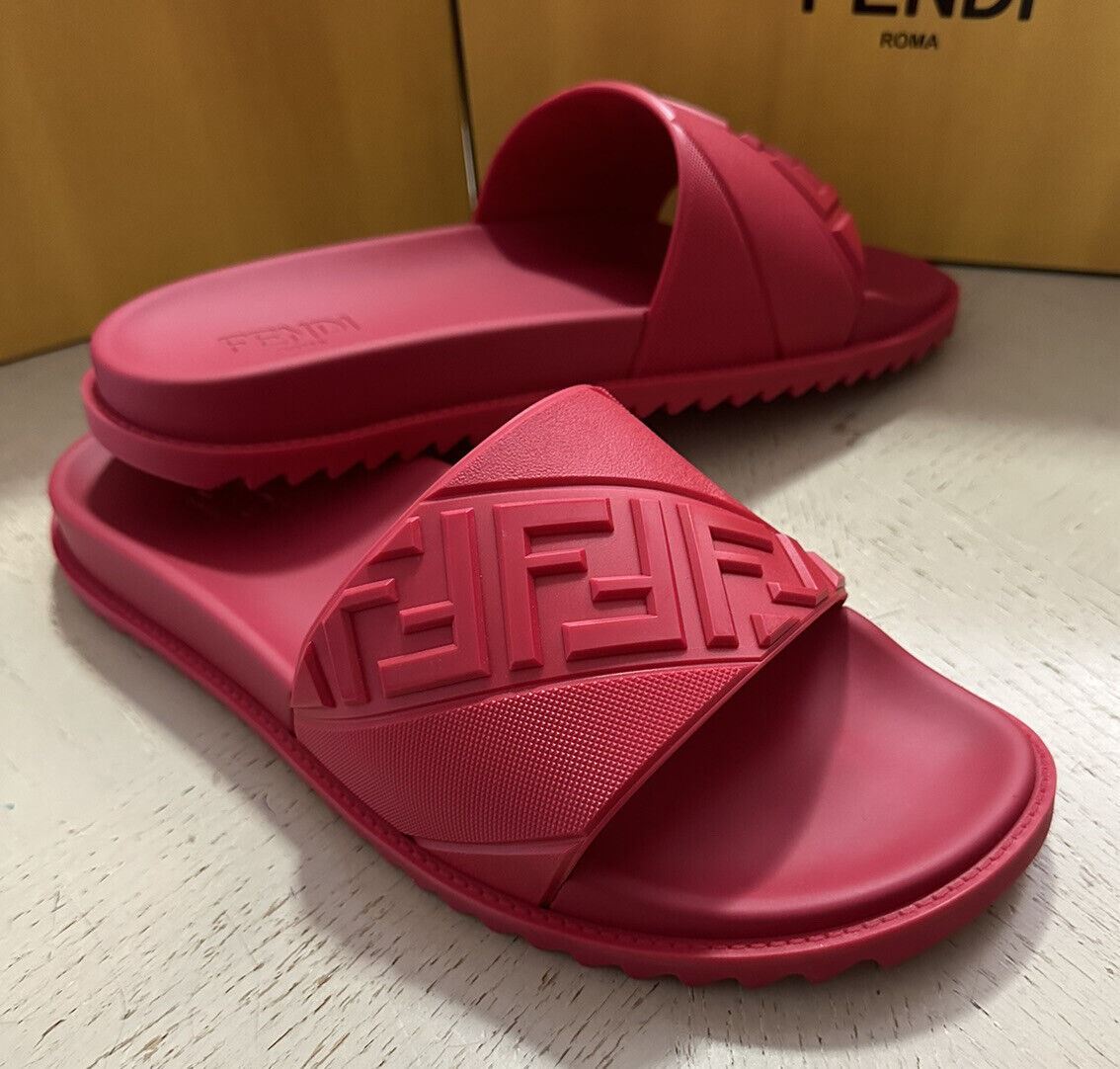 NIB $430 Fendi Men Diagonal Logo Pool Slides Sandal Red 14 US/47 Eu
