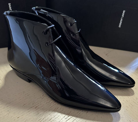 NIB $945 Saint Laurent Women Laced ankle boots in patent leather Black 8 US/38 E