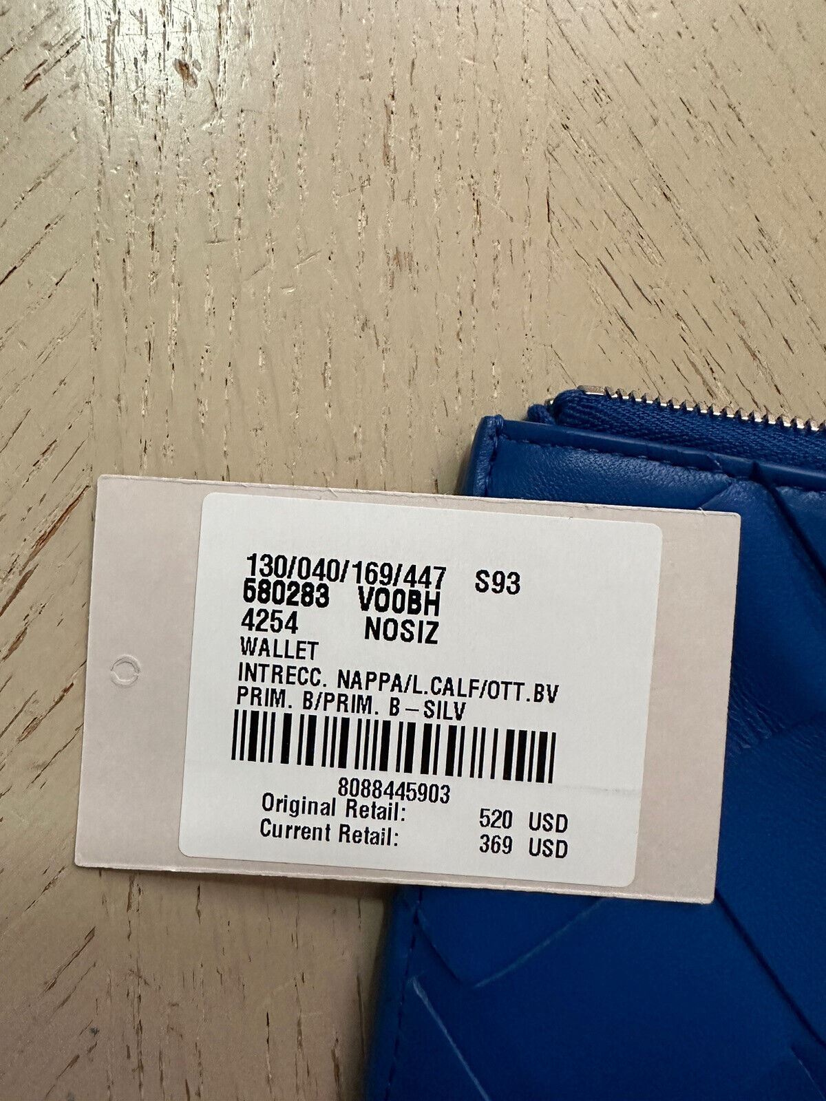 Новый мужской кошелек на молнии Bottega Veneta за 520 долларов, синий 580283, Италия