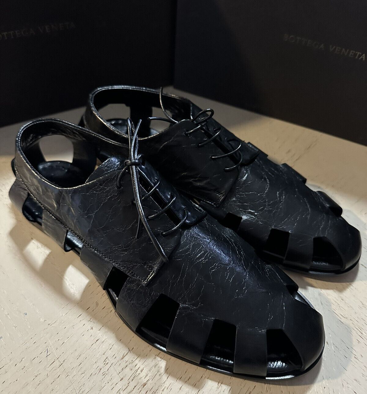 NIB $890 Bottega Venetta Men Light Lux Leather Sandal Shoes Black 10.5 US/43.5