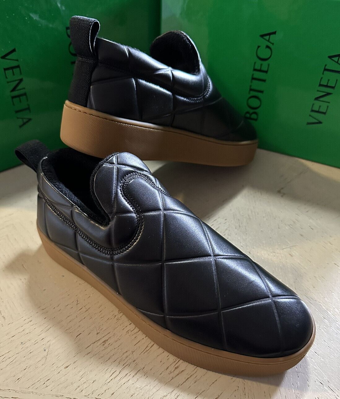 NIB 950 $ Bottega Veneta Herren Leder-Sneaker-Schuhe Schwarz 8 US/41 Eu