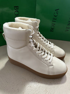 NIB 950 $ Bottega Veneta Herren-Leder-High-Top-Sneaker-Schuhe Weiß 12 US/45 Eu