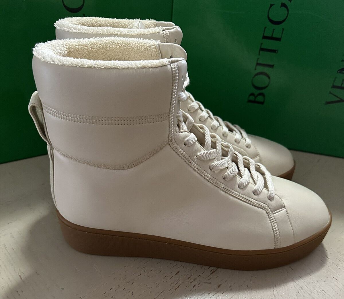 NIB $950 Bottega Veneta Мужские кожаные высокие кроссовки белые 8 US/41 EU