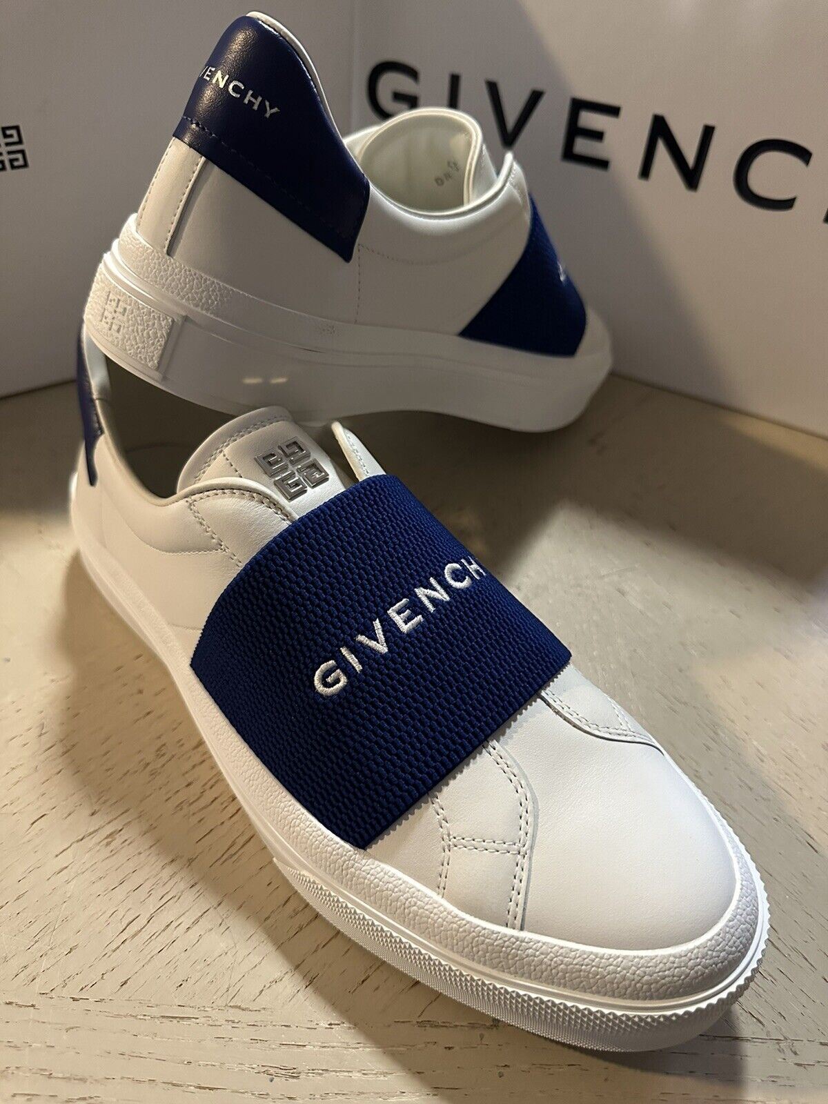 NIB Givenchy Мужские эластичные кожаные кроссовки City Sport белого/синего цвета 10 США/43 ЕС
