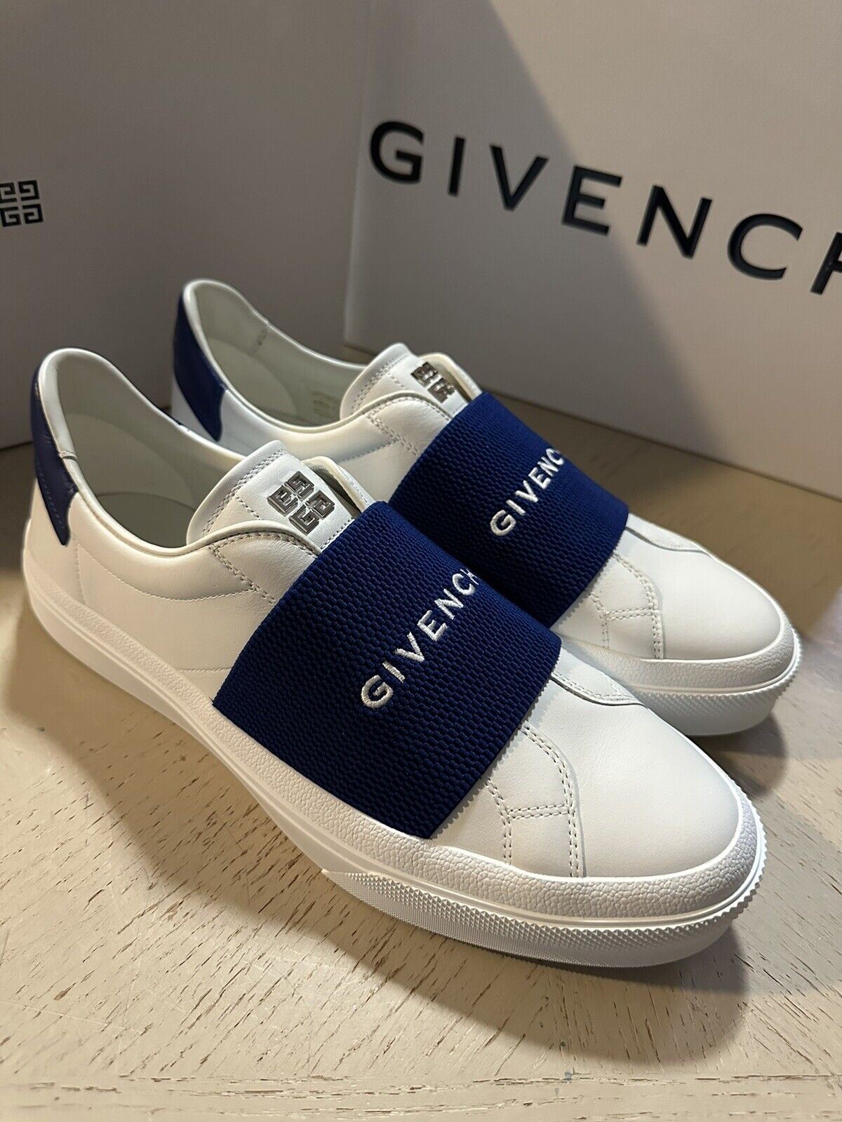 NIB Givenchy Мужские эластичные кожаные кроссовки City Sport белого/синего цвета 10 США/43 ЕС