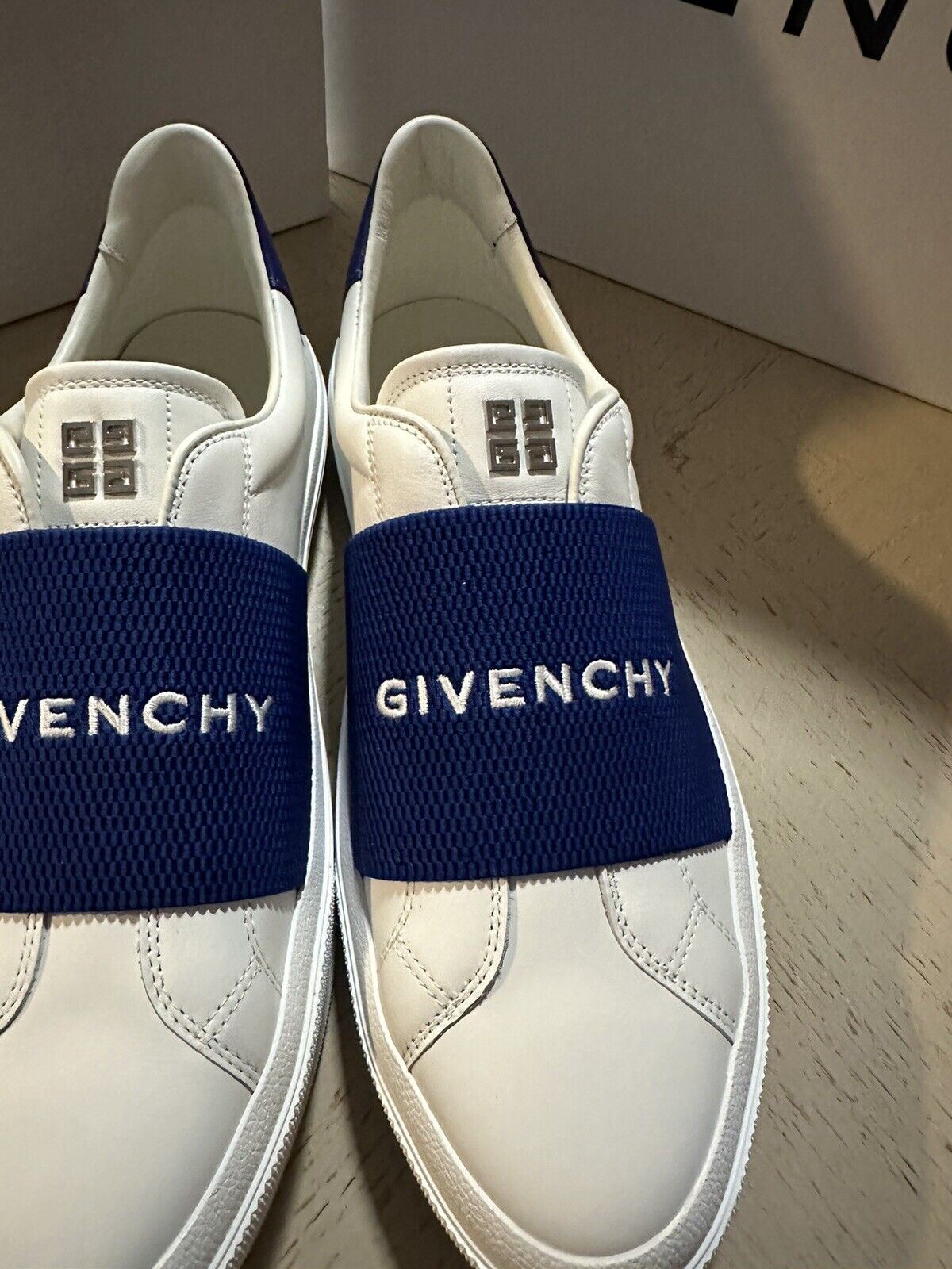 NIB Givenchy Herren City Sport Elastic Vamp Ledersneaker Weiß/Blau 10 US/43 Eu