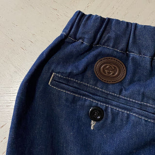 Neu mit Etikett: 1.250 $ Gucci Herren-Shorts aus gewaschenem Denim mit GG-Leder, DK-Blau, 28 US/44 Eu