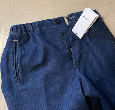 Neu mit Etikett: 1.250 $ Gucci Herren-Shorts aus gewaschenem Denim mit GG-Leder, DK-Blau, 28 US/44 Eu
