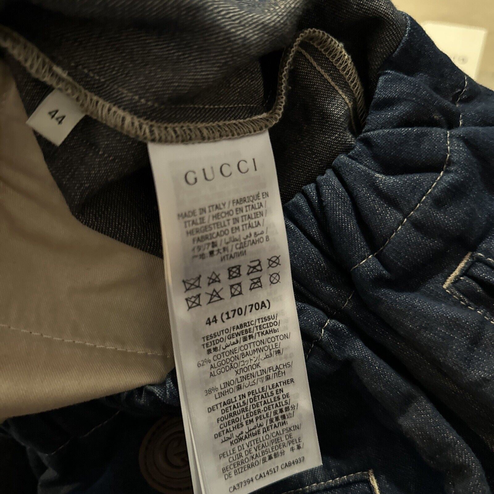 СЗТ $1250 Gucci Мужские шорты из джинсовой ткани с кожей GG DK Blue 28 US/44 EU