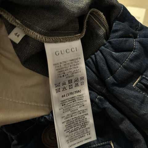 Neu mit Etikett: 1.250 $ Gucci Herren-Shorts aus gewaschenem Denim mit GG-Leder, DK-Blau, 28 US/44 Eu