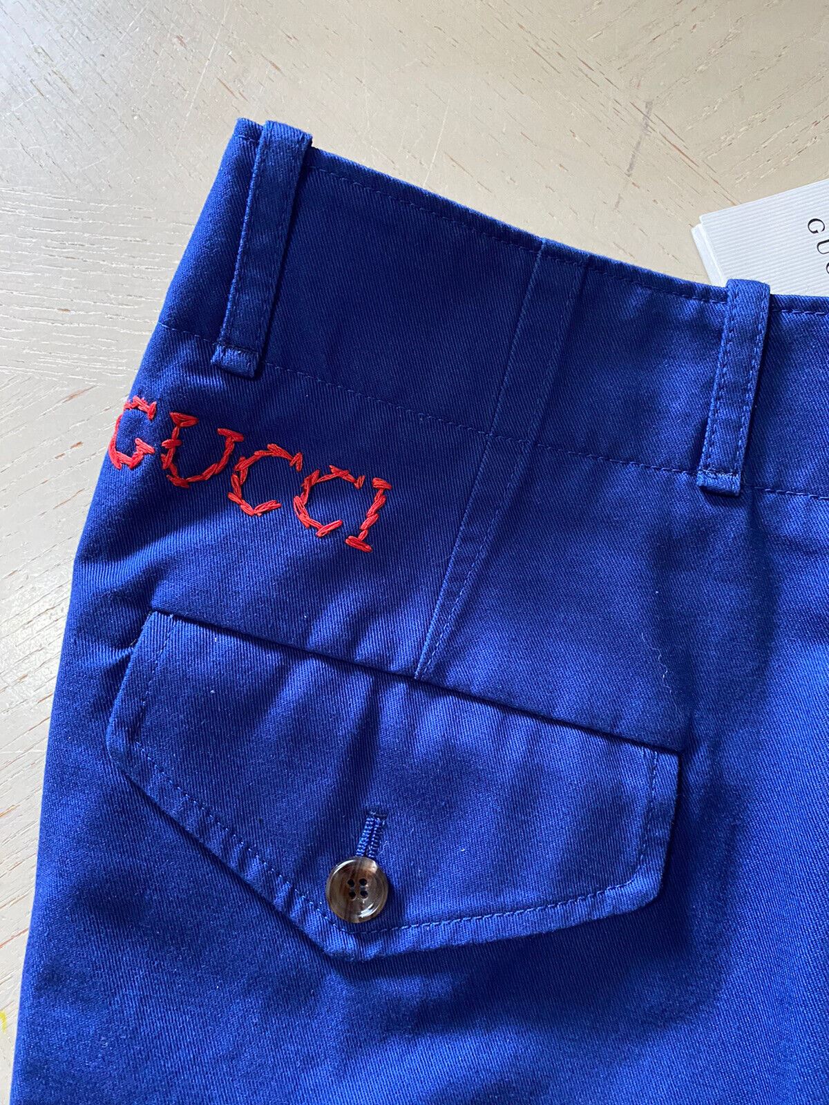 Neu mit Etikett: Gucci Herren-Shorts aus Militär-Baumwolle, Blau, Größe 30 US/46 Eu, Italien