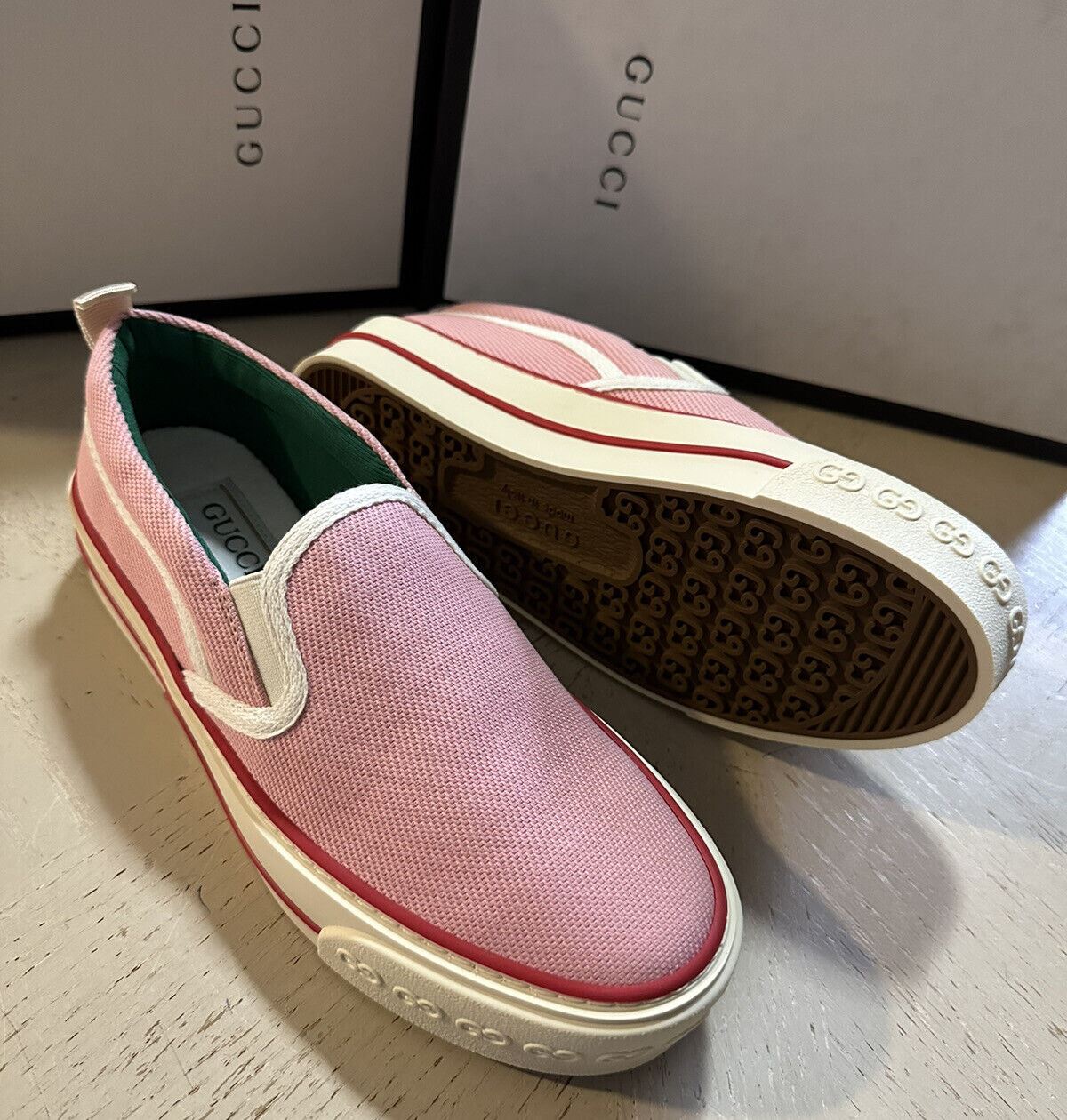 New Gucci Women’s Old Tennis Tweed Loafers Sneakers Pink 5.5 US/35.5 Eu 624733