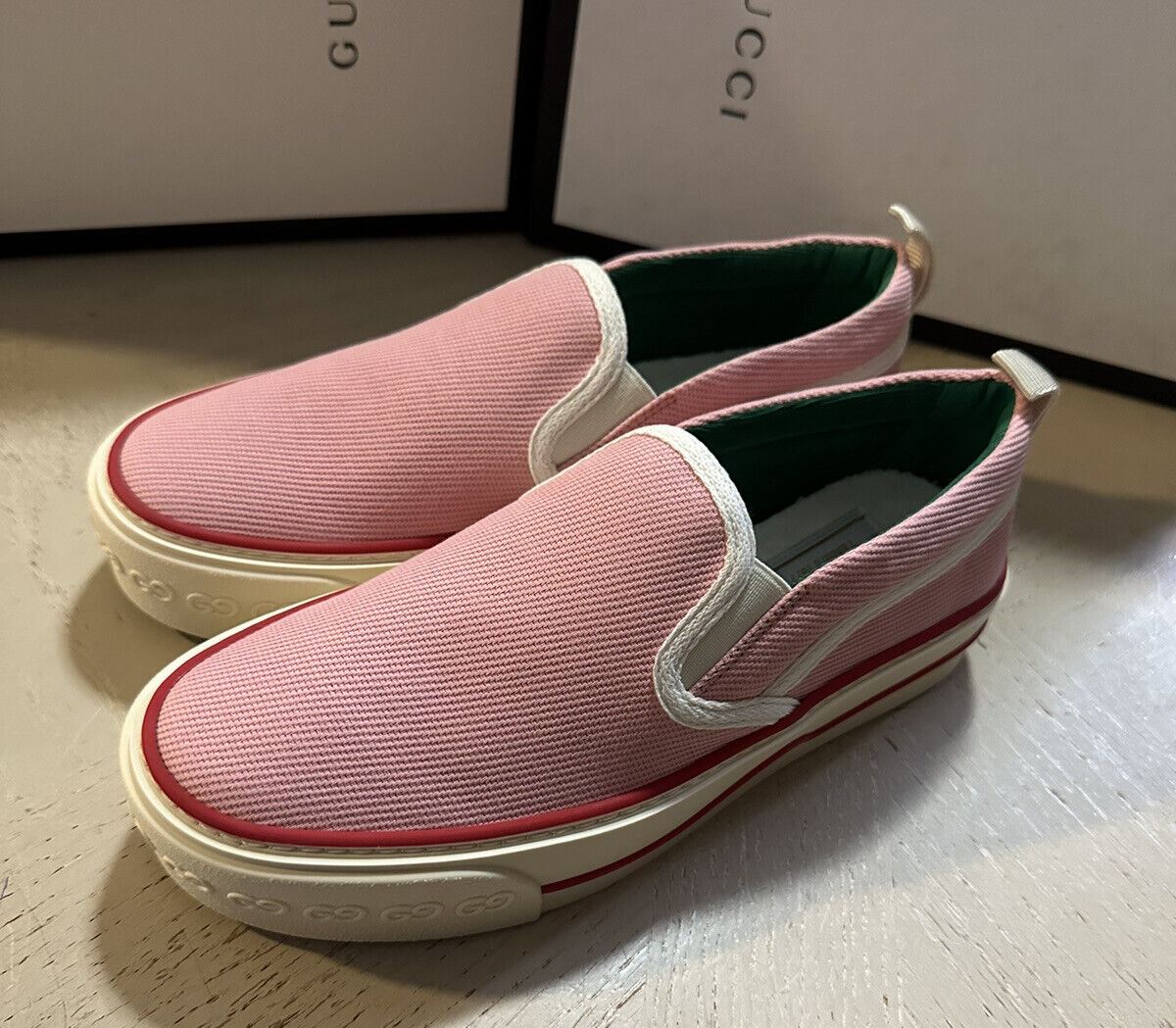 Neue Gucci Damen Old Tennis Tweed Loafers Sneakers Rosa 5,5 US/35,5 Eu 624733