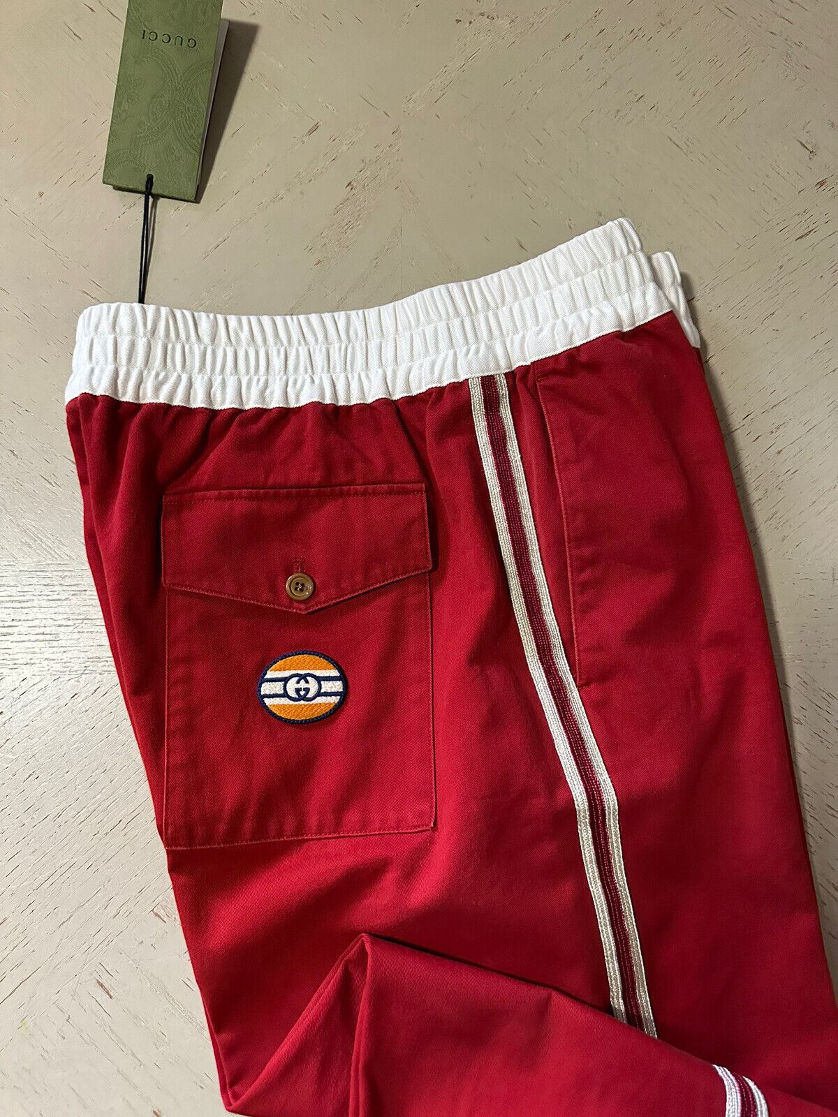 New $1300 Gucci Men’s Military Cotton Jogging Pants Red 32 US/48 Eu