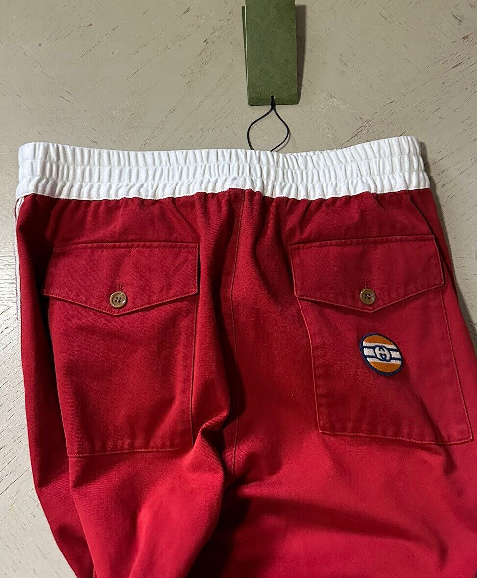 New $1300 Gucci Men’s Military Cotton Jogging Pants Red 32 US/48 Eu