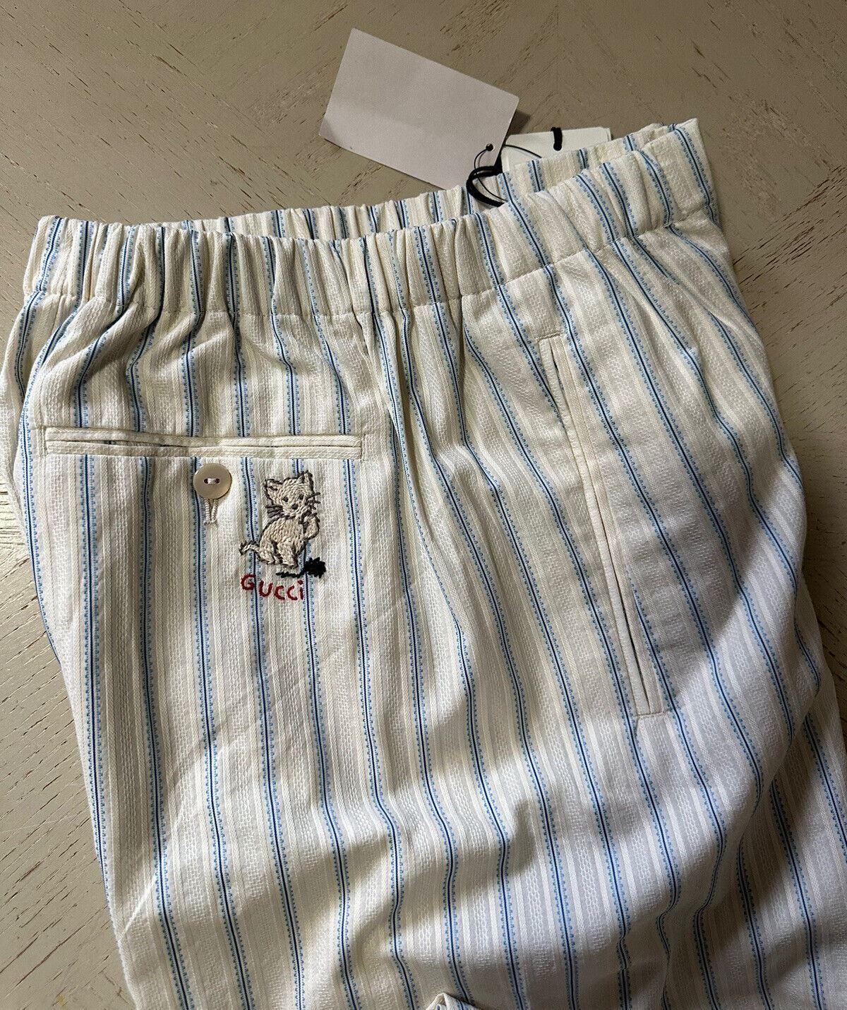 Neu mit Etikett: 980 $ Gucci Herrenhose mit antiken Streifen, weiß, 30 US/46 Eu, Italien