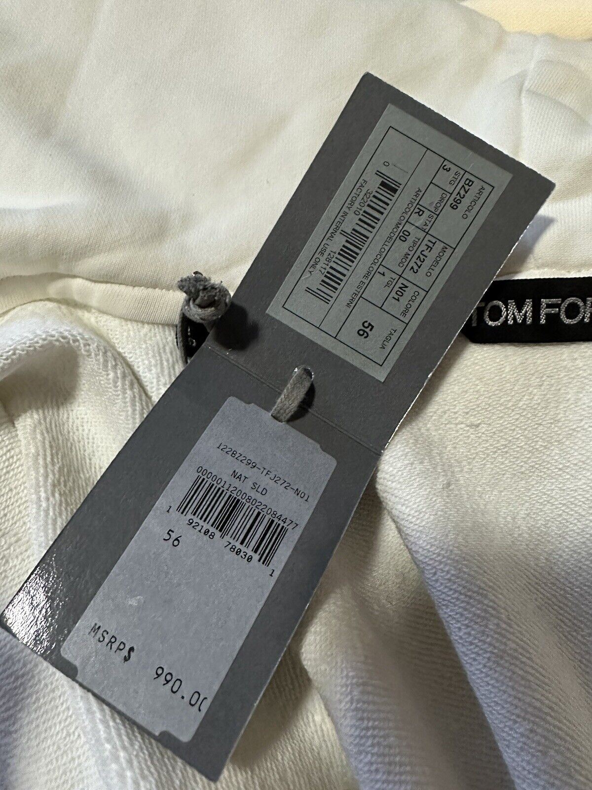 Neu 990 $ TOM FORD Solid Hooded Zip Jacket Sweater für Herren NATURAL SOLID 46 US/56 E