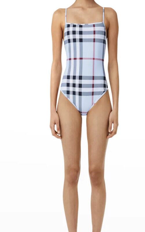 NWT $510 Burberry Women Delia Check One-Piece Swimsuit PALE BLUE IP CHEC XS