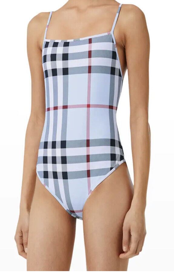 NWT $510 Burberry Women Delia Check One-Piece Swimsuit PALE BLUE IP CHEC XS