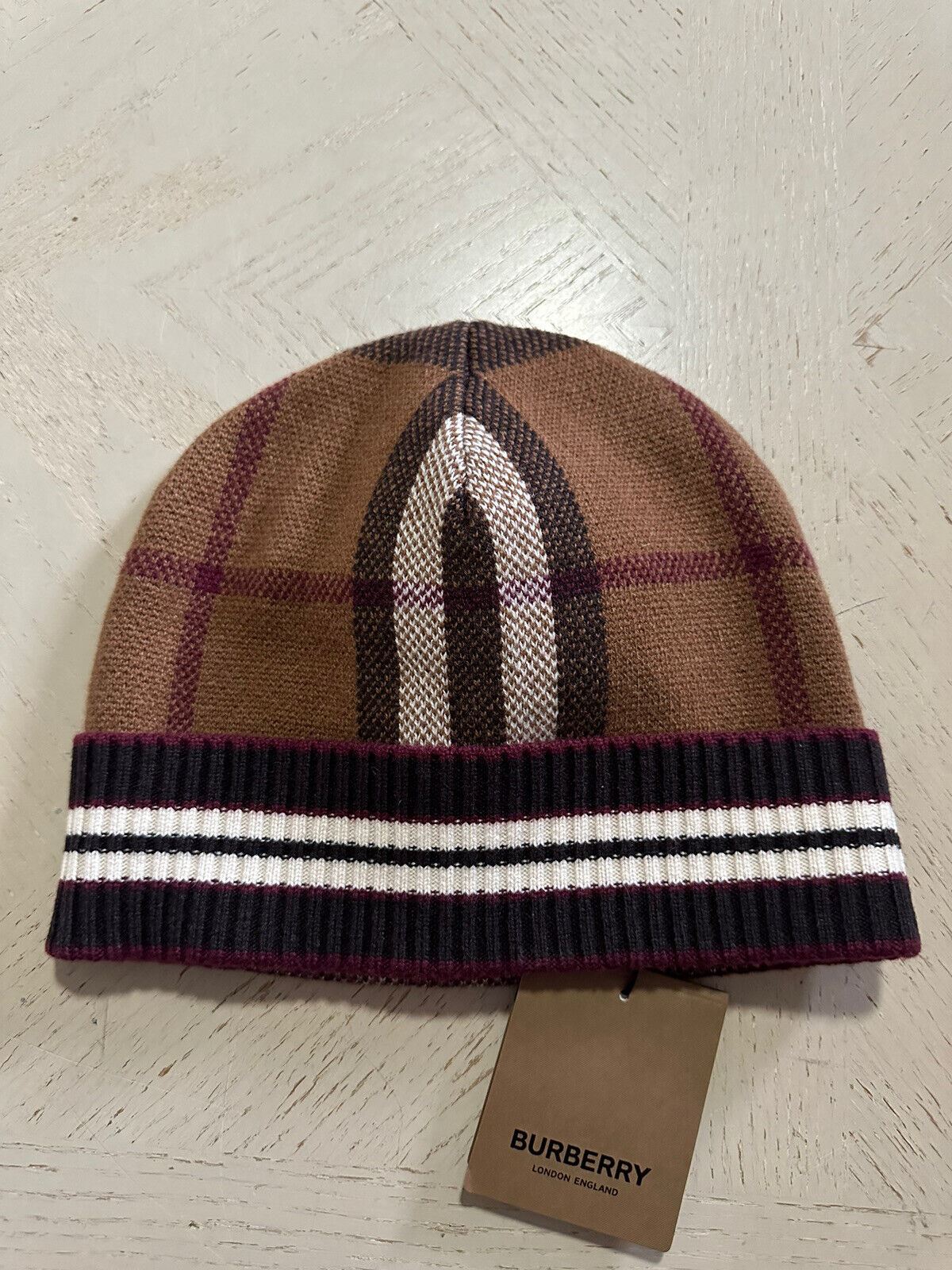 NWT Burberry Men’s Cashmere Beanie Hat Brown/Beige Size M-L