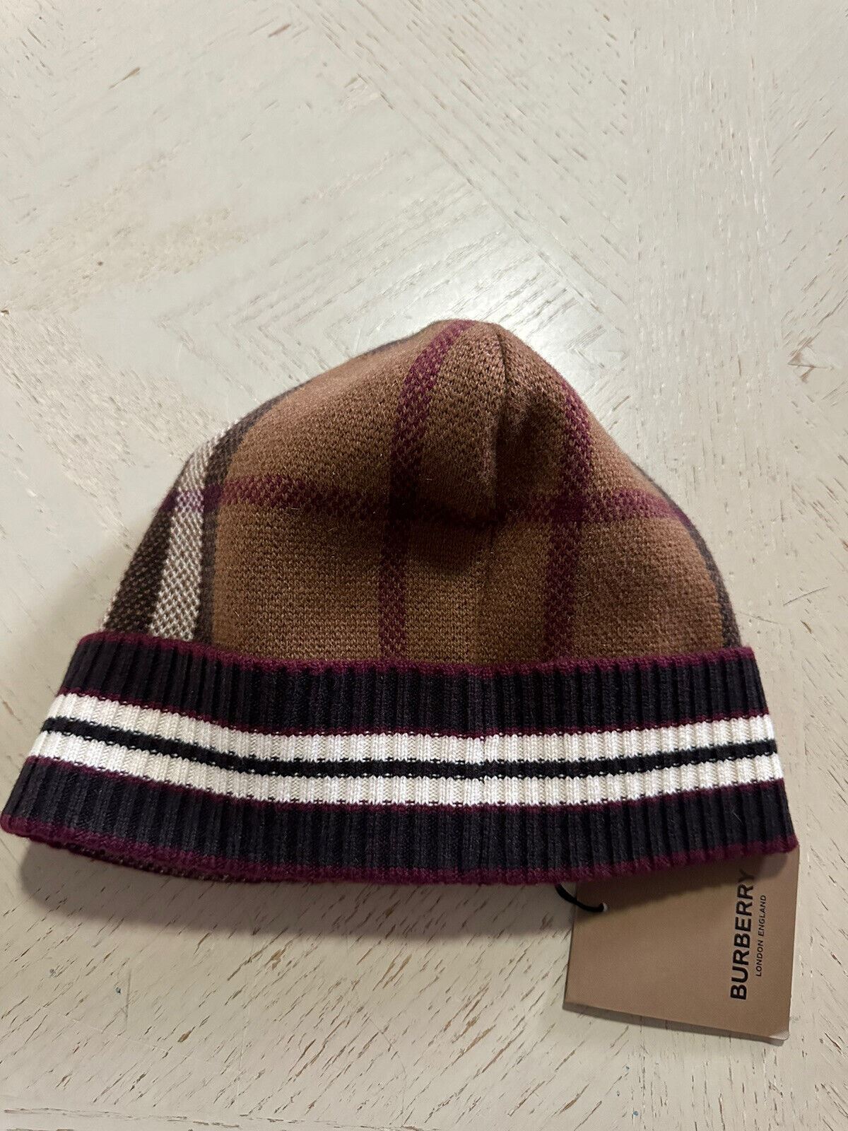 NWT Burberry Men’s Cashmere Beanie Hat Brown/Beige Size M-L