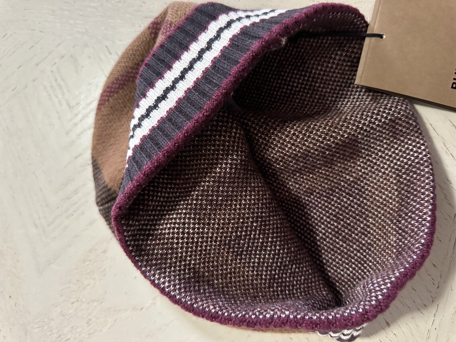 NWT Burberry Men’s Cashmere Beanie Hat Brown/Beige Size M-L