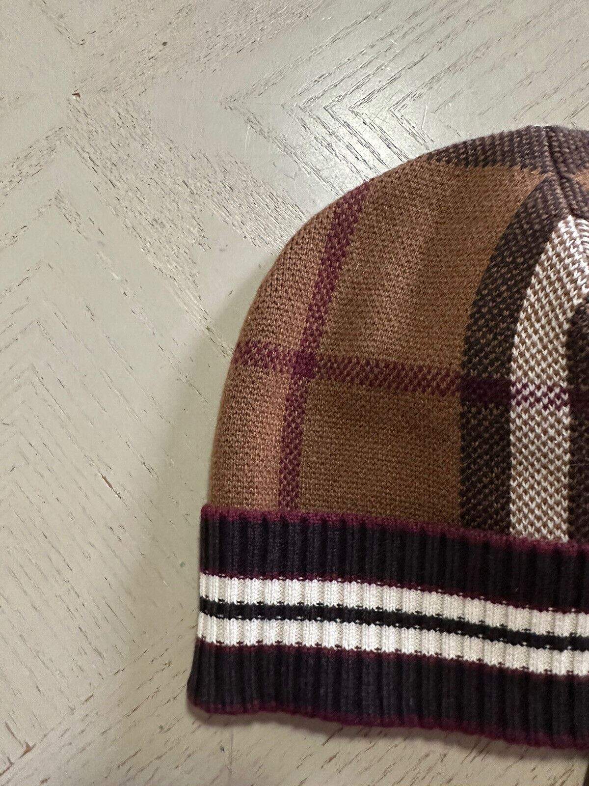 NWT Burberry Men’s Cashmere Beanie Hat Brown/Beige Size M-L