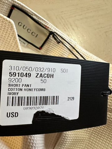 NWT $1250 Gucci Men’s Cotton Honey Comb Short Pants Ivory 34 US/50 Eu