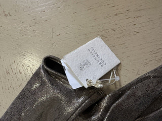 Neu mit Etikett: 650 $ Brunello Cucinelli Damen-Metallic-Lederhandschuhe, Farbe Silber, Größe M