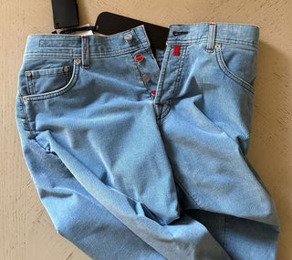 Neu mit Etikett: 1395 $ Kiton Herren Slim Fit Cord-Baumwoll-Kaschmirhose Blau 32 US/48 Eu