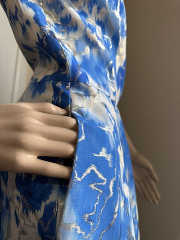 New $2790 Carolina Herrera Dress Blue/Silver 14 US