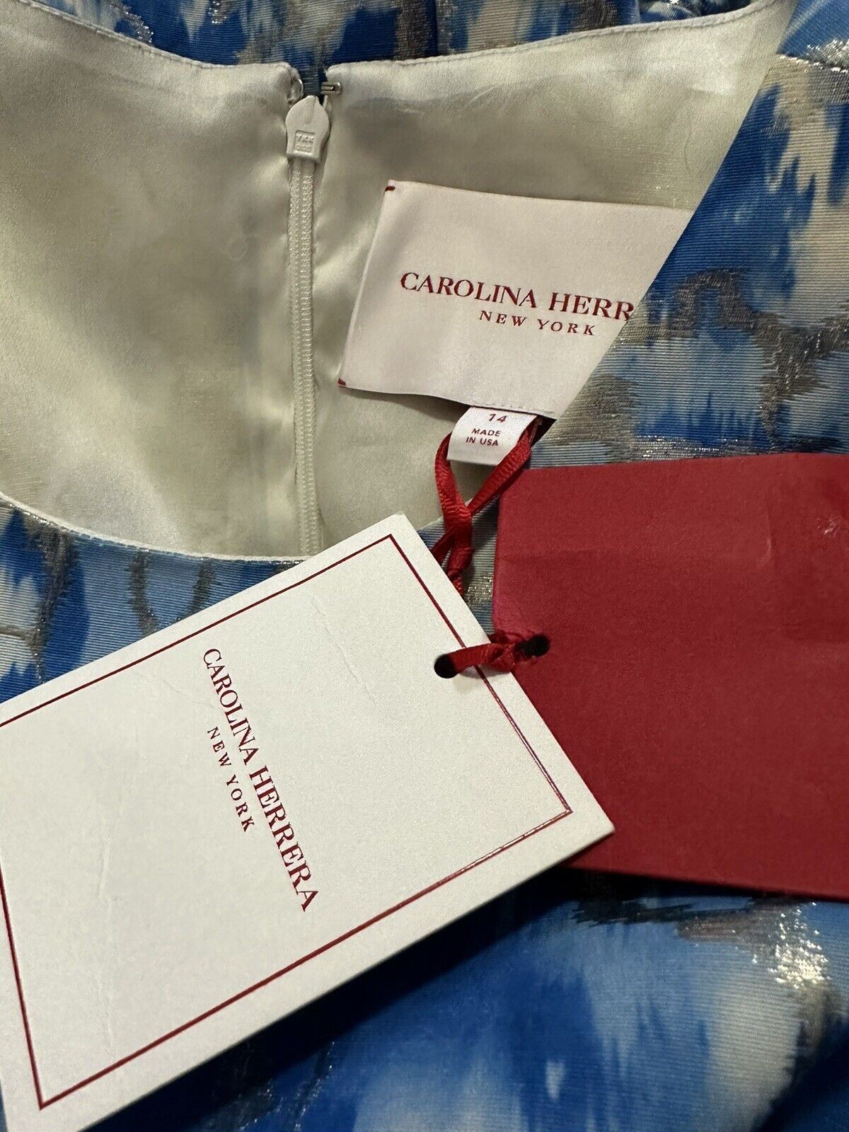 New $2790 Carolina Herrera Dress Blue/Silver 14 US