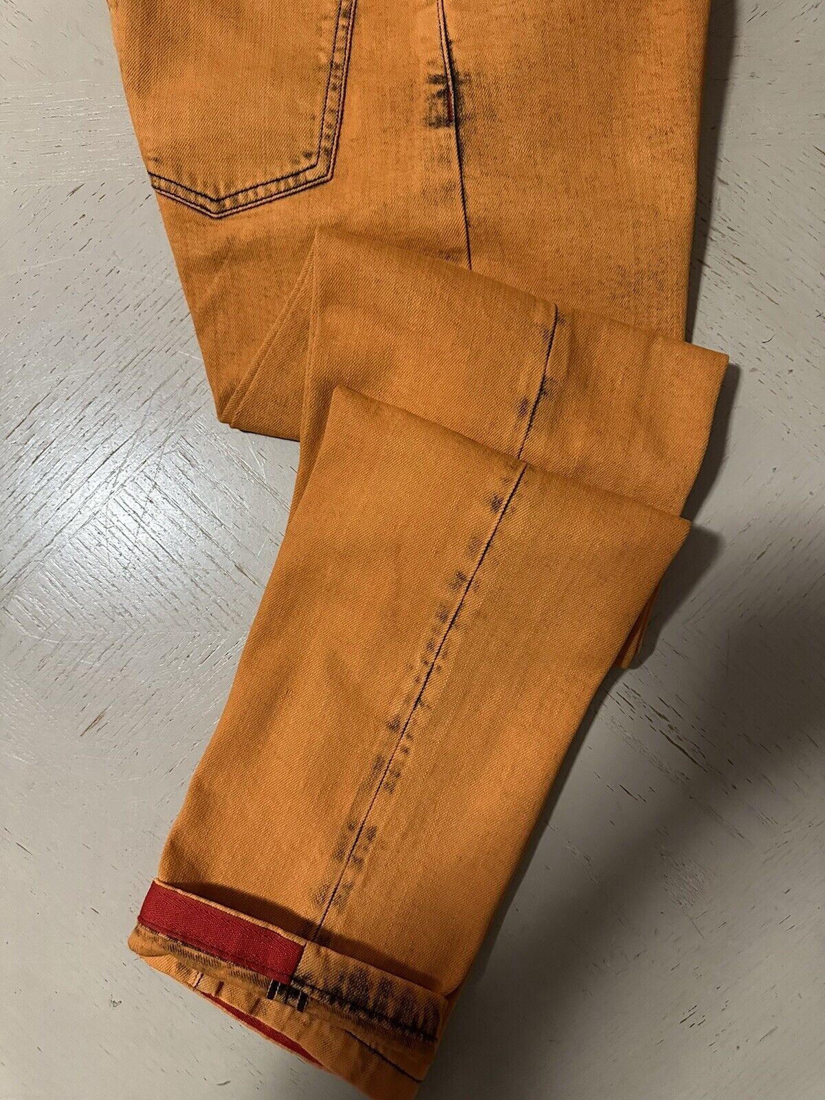 NWT $1895 Kiton Dyed Contrast Stitch Skinny Jeans Pants Orange 34 US/50 Eu