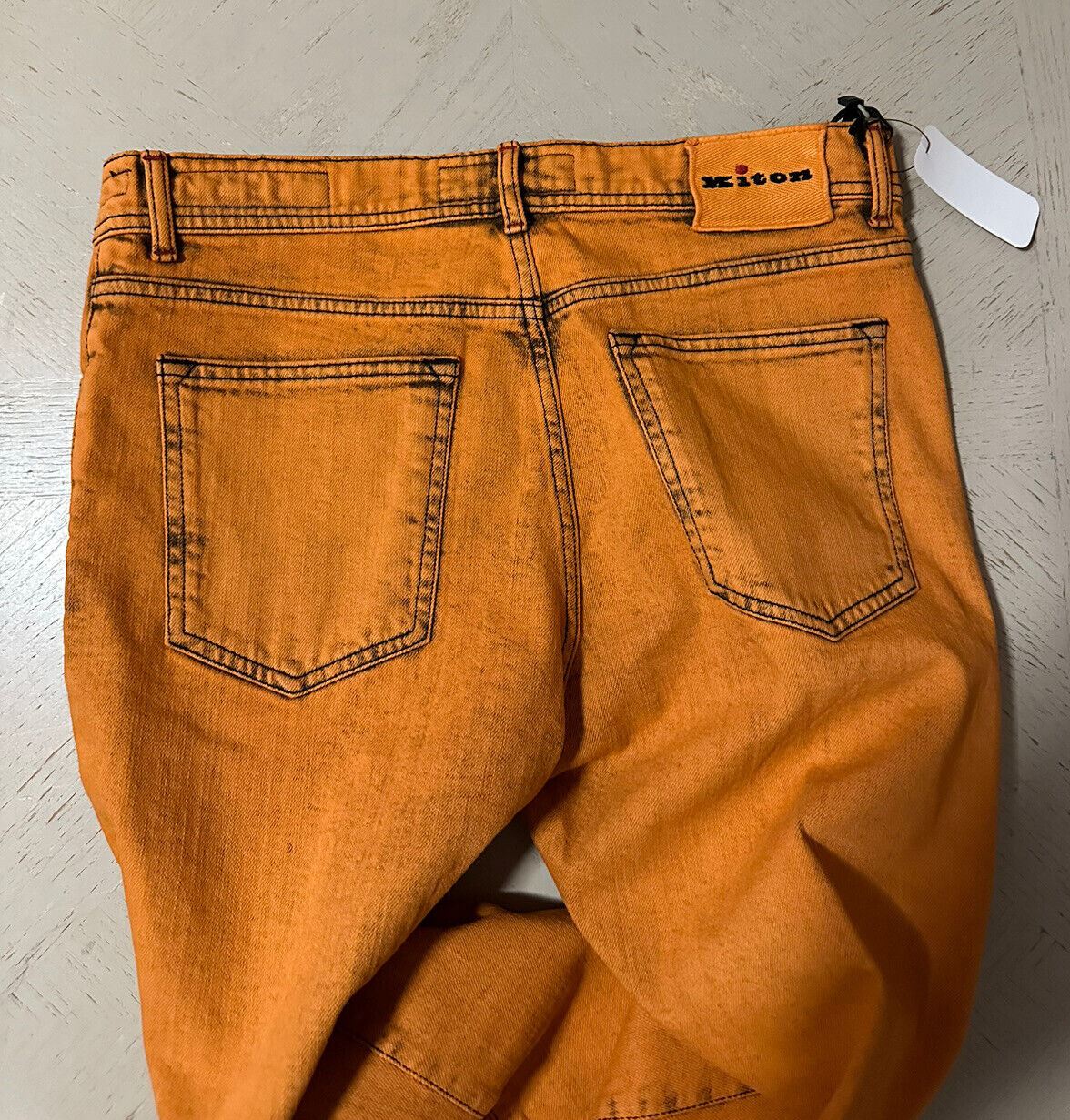 Neu mit Etikett: 1895 $ Kiton Dyed Contrast Stitch Skinny Jeans Hose Orange 34 US/50 Eu