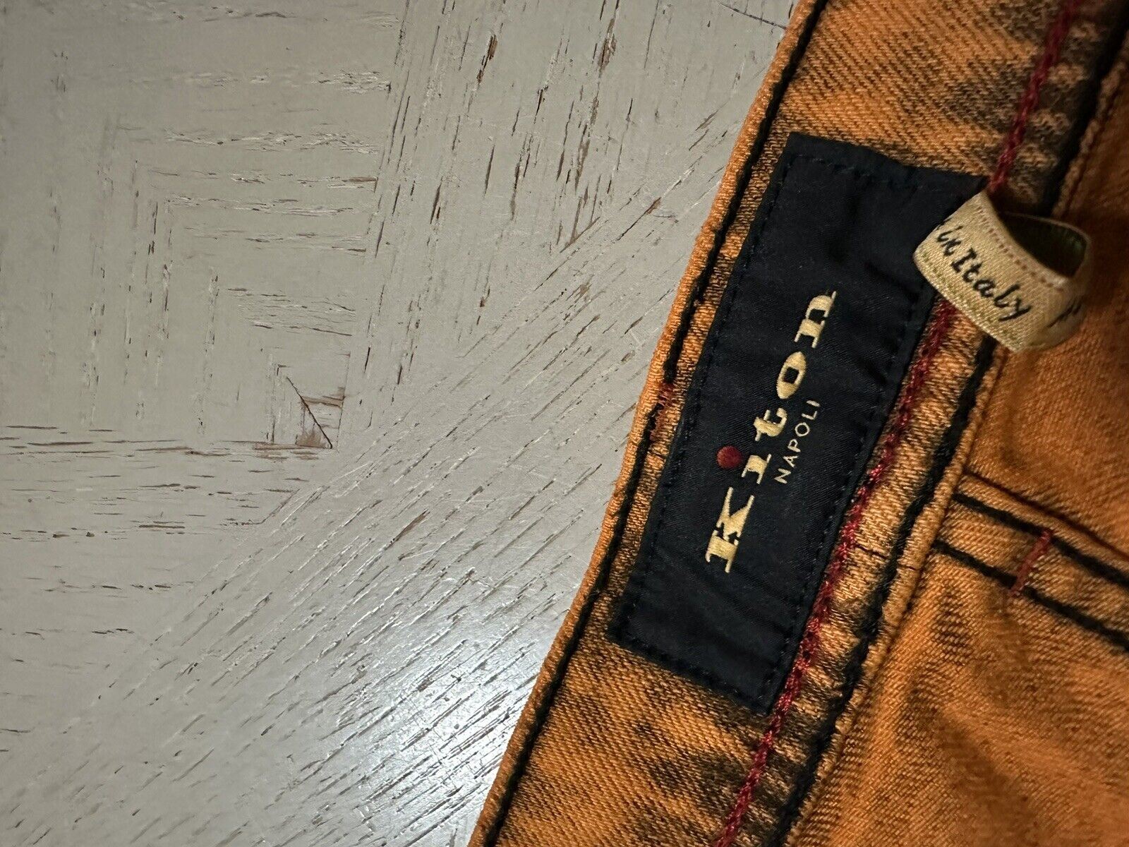 Neu mit Etikett: 1895 $ Kiton Dyed Contrast Stitch Skinny Jeans Hose Orange 34 US/50 Eu