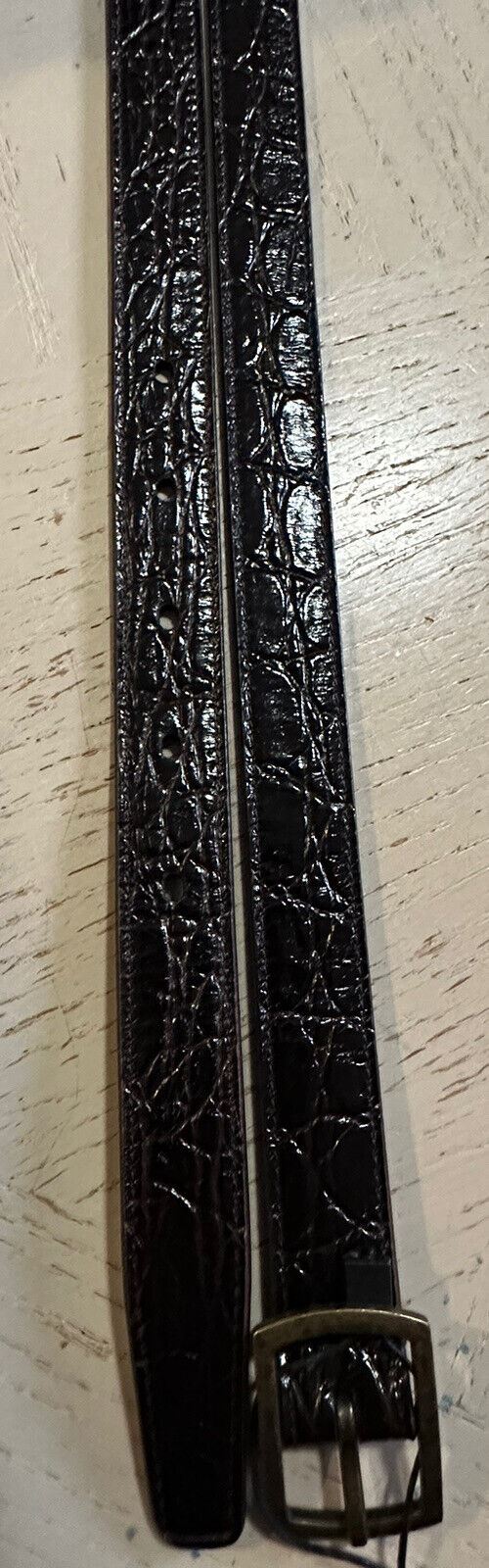 New Saint Laurent Men Crocodile Embossed Leather Belt Black 95/38