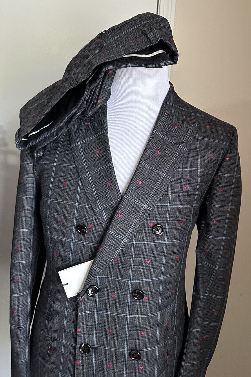 New $3980 Gucci Men’s Double Breasted Suit DK Gray 42R US ( 52R Eu ) Italy