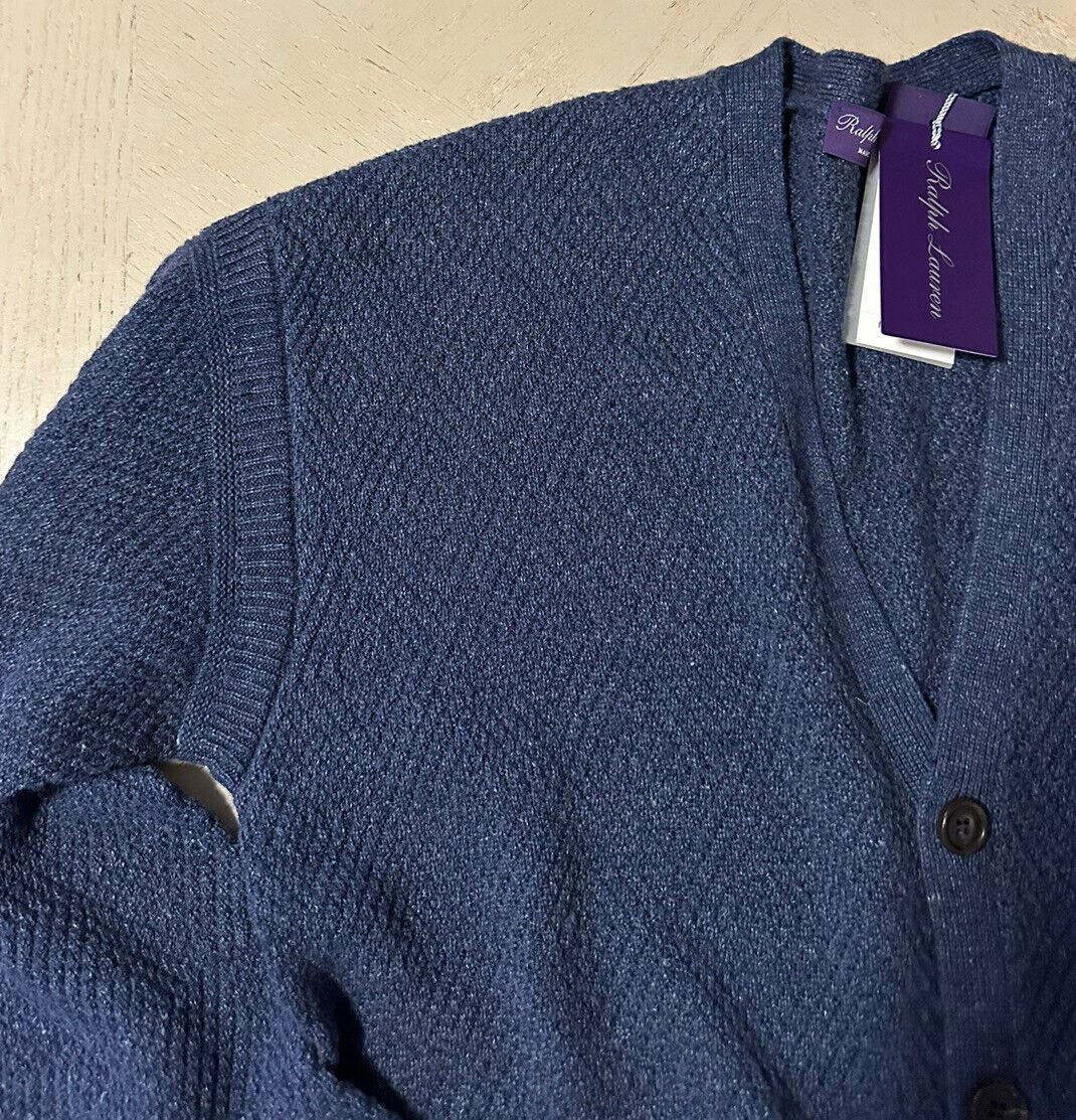Neu mit Etikett: 1095 $ Ralph Lauren Purple Label Herren-Cardigan, Leinen/Cash. Pullover Blau L Ita.