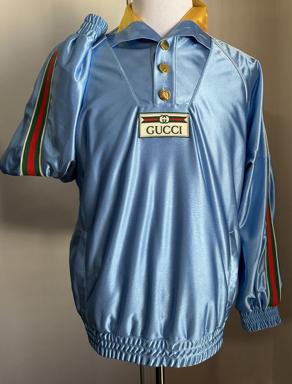 Neu mit Etikett: 1.650 $ Gucci Herren-Trainingsjacke aus technischem Polyester in Übergröße, leuchtendes Blau S