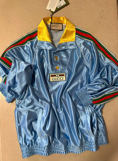 Neu mit Etikett: 1.650 $ Gucci Herren-Trainingsjacke aus technischem Polyester in Übergröße, leuchtendes Blau S