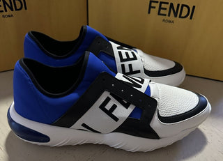 NIB $980 Fendi Men Forever Fendi Runner Sneakers Shoes White/Blue 9 US/42 Eu
