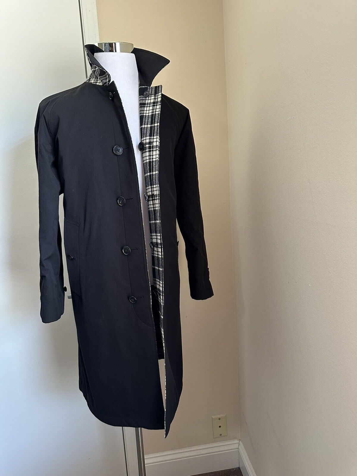 New $2790 Burberry Men Heathcoate Reversible Top Coat Black size 38 US/48 Eu