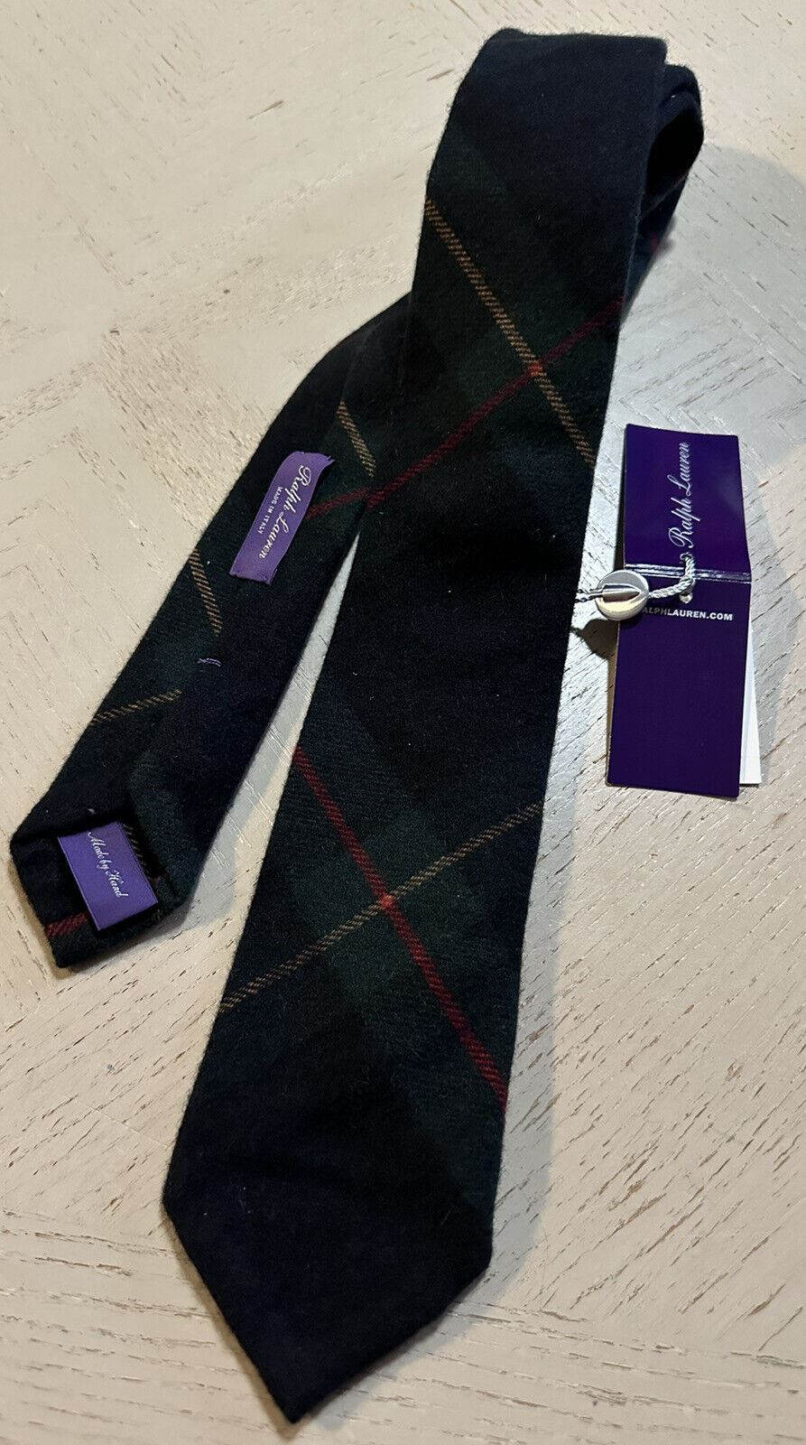 Новый кашемировый галстук Gr/Y/R Ralph Lauren Purple Label стоимостью 265 долларов, сделанный вручную в Италии