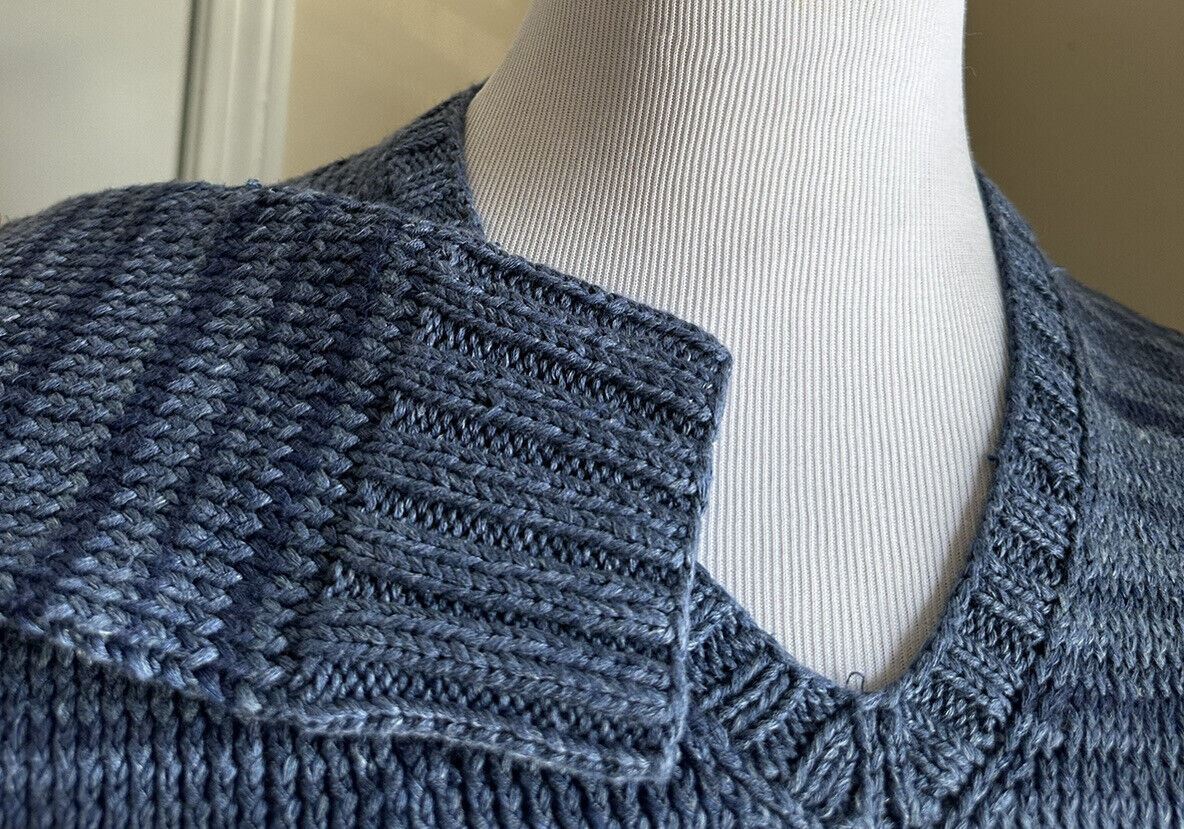 NWT $1295 Ralph Lauren Purple Label Men V Neck Hand Knit Sweater Blue M