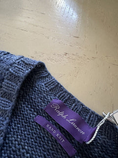 NWT $1295 Ralph Lauren Purple Label Мужской свитер ручной вязки с V-образным вырезом Синий M