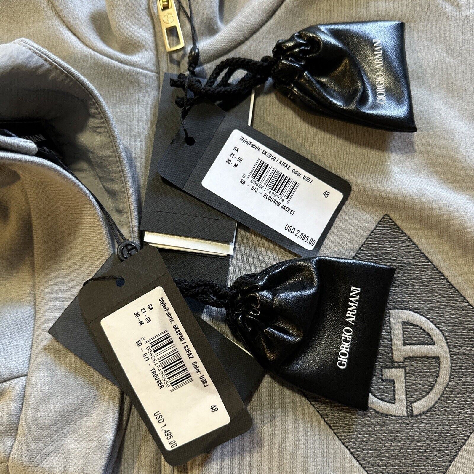Neuer 3590 $ Giorgio Armani Herren-Trainingsanzug, Farbe Nebbia/Grau, 38 US/48 Eu, Italien