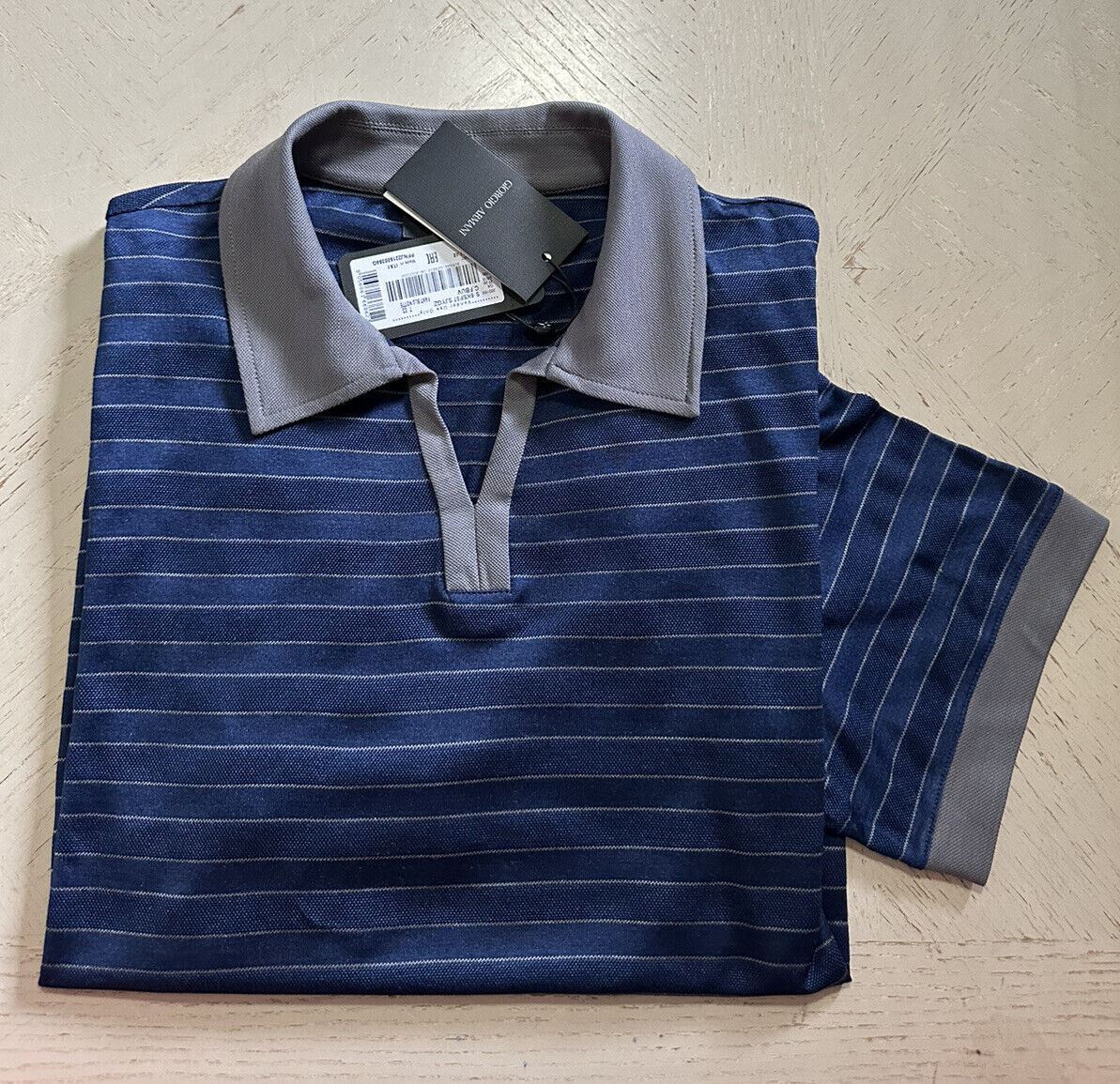 NWT $1025 Мужская шелковая футболка Giorgio Armani синяя 40 США/50 ЕС (М) Италия