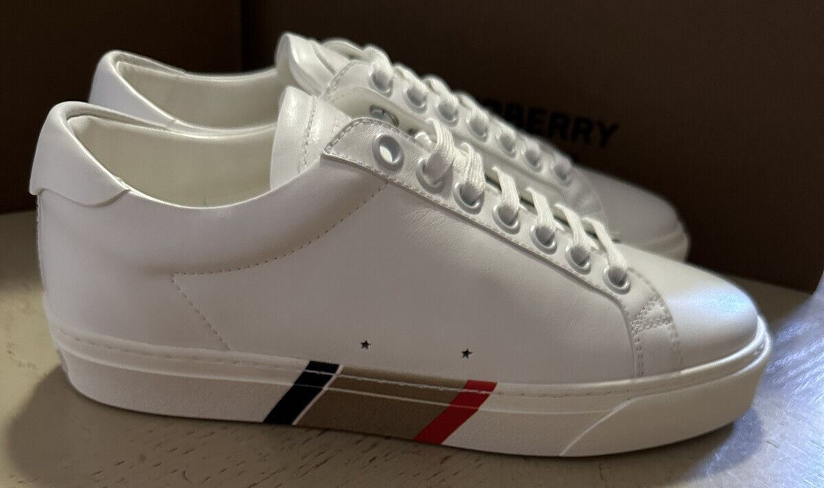 NIB Burberry Women Rangleton Leather Sneakers White 10.5 US/40.5 Eu Italy